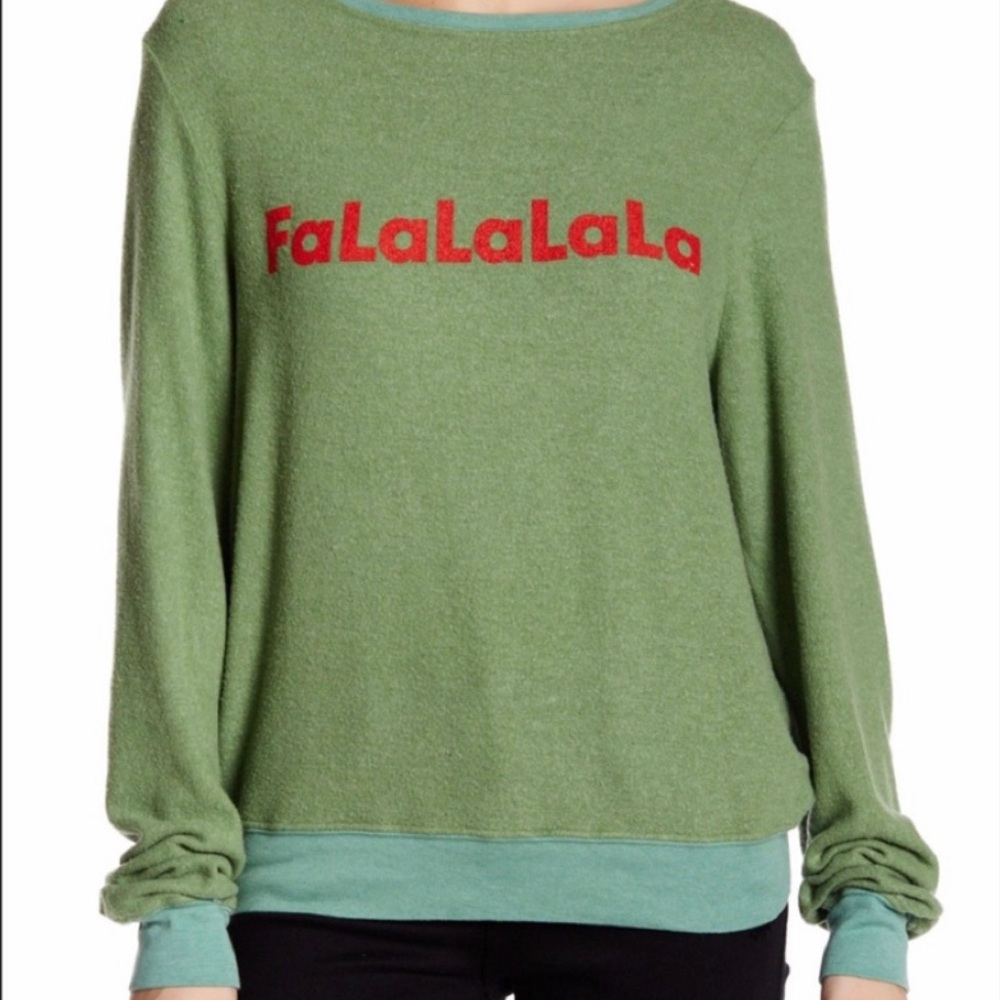 Wildfox Falalalala Baggy Beach Jumper in Green Size Small